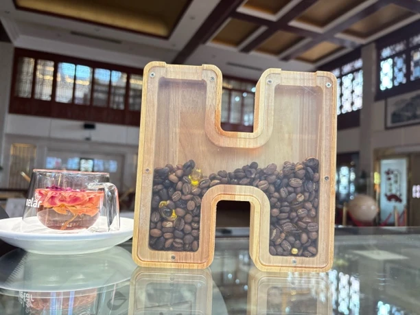 创意摆件咖啡豆周边木质可装硬币咖啡豆手工