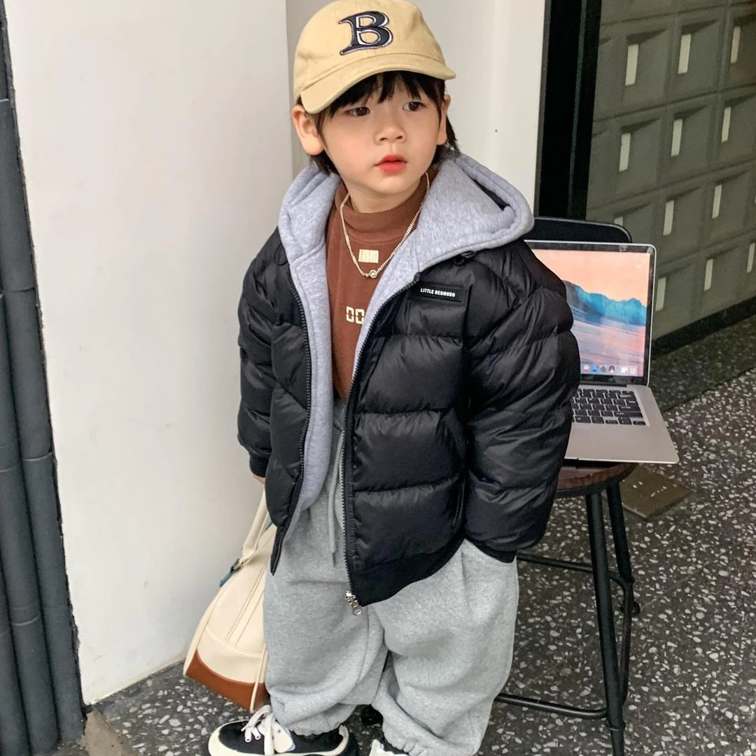 童装羽丝服男童2024冬季新款韩版双面穿中小童加绒加厚儿童外套潮