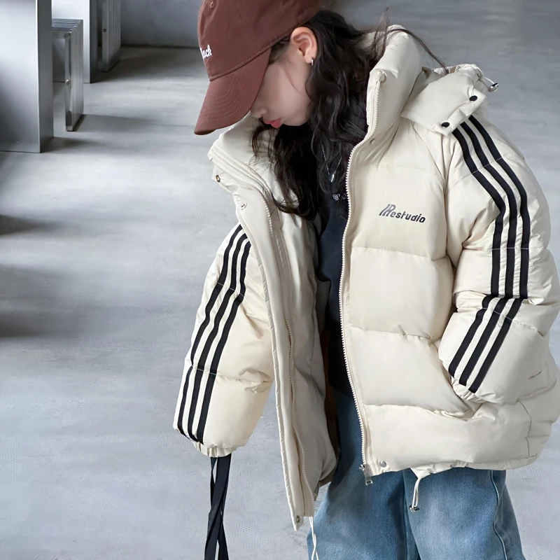 女童冬款羽绒服2024秋冬休闲连帽宽松潮流中长款情侣保暖加厚百搭