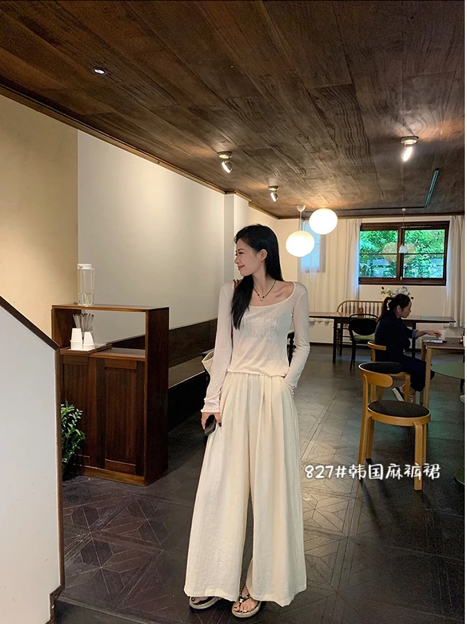 【胖宝推荐】清新百搭宽松显瘦阔腿裤子72827麻裤裙 臀120长97