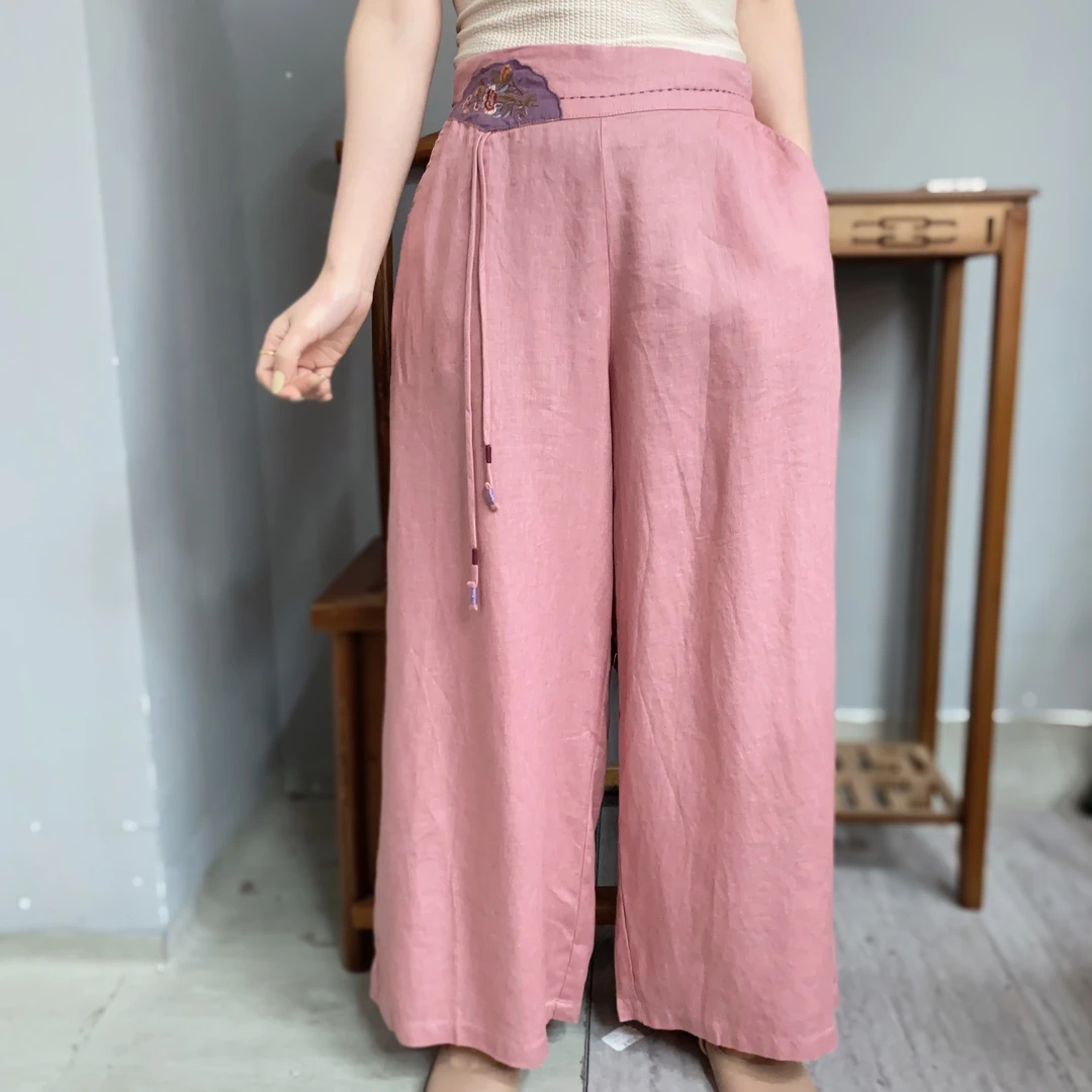 【胖妞推荐】新中式文艺刺绣流苏宽松女士时尚舒适阔腿百搭神裤3069