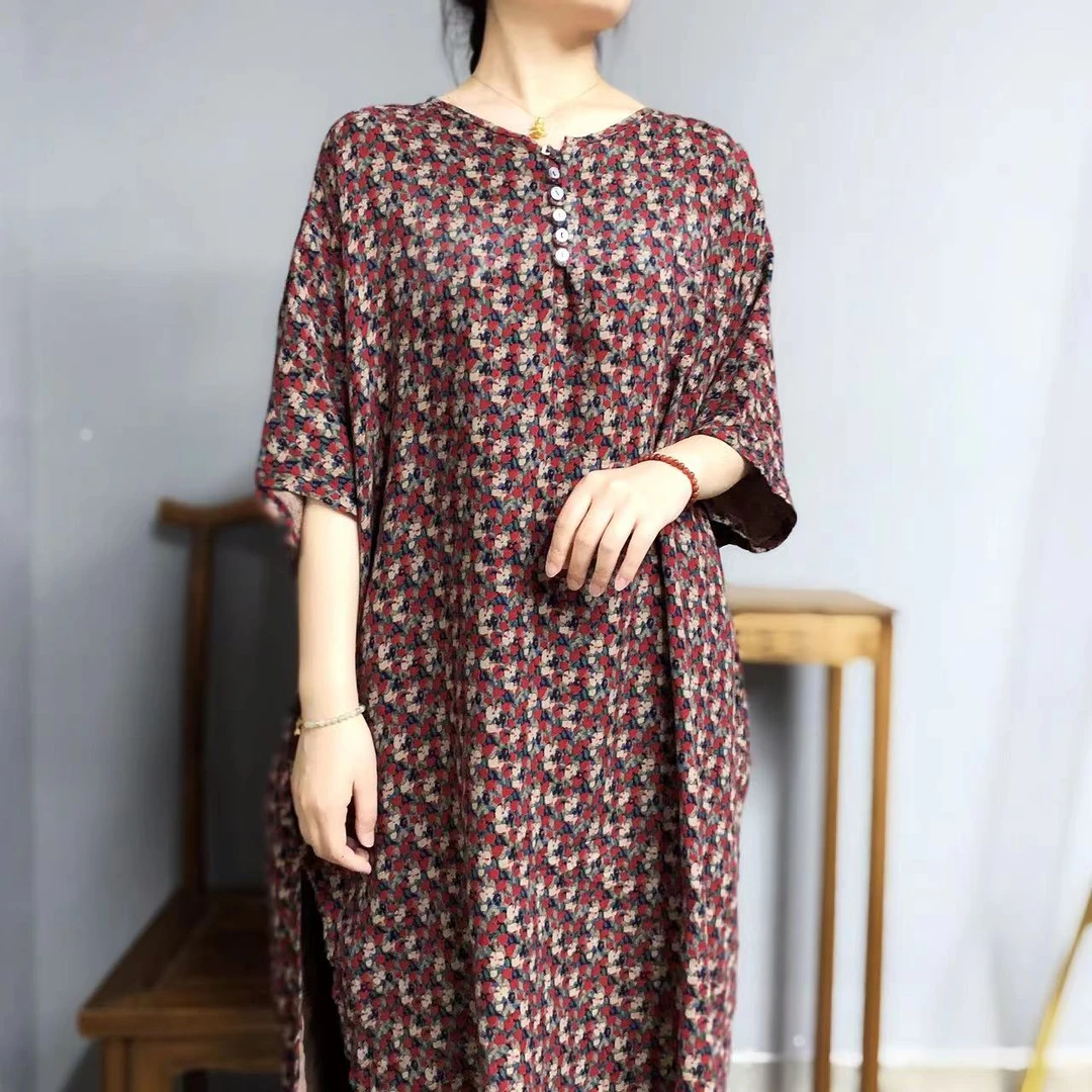 【胖妞推荐】宝藏衣橱民族风大码复古0278显瘦带兜女宽松夏连衣裙