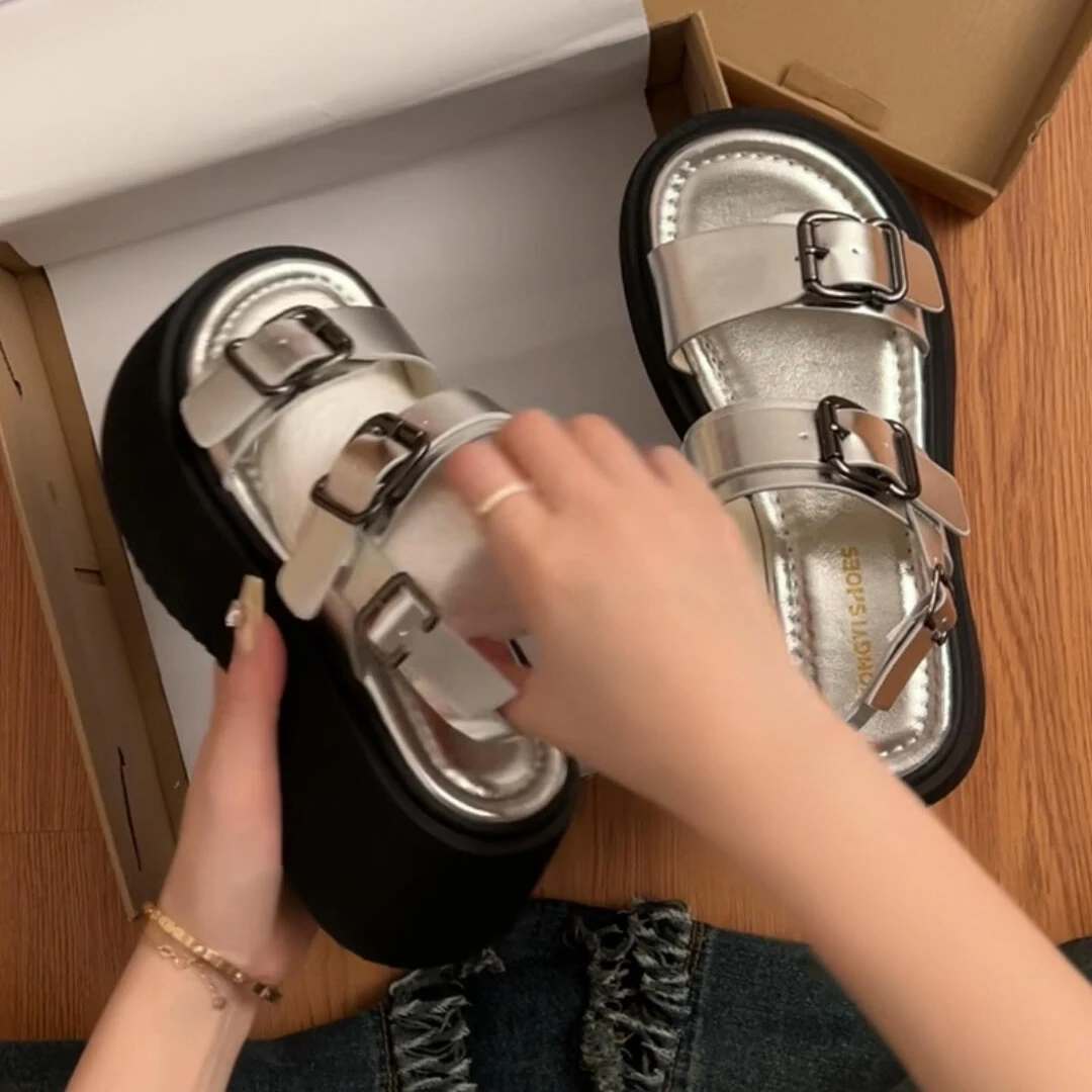 网红超火厚底凉鞋女款2024新款夏季配裙子增高防滑罗马鞋百搭休闲