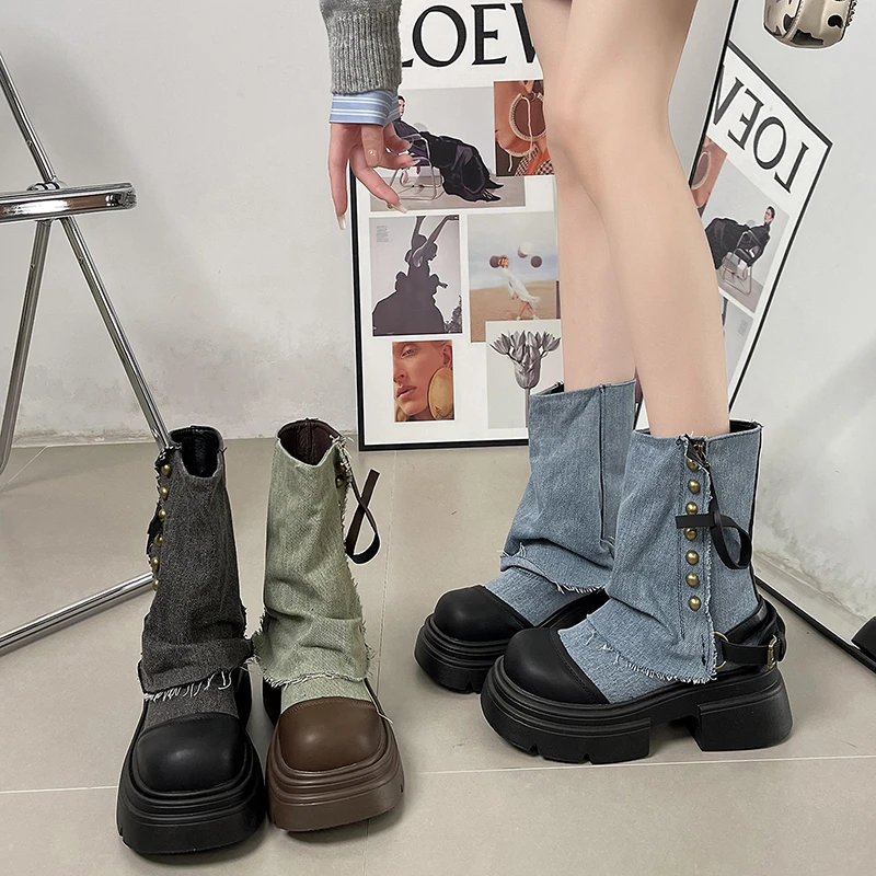 FANGEAY/范杰亚短筒靴粗跟西部牛仔靴女士2024年夏时尚气质时装靴