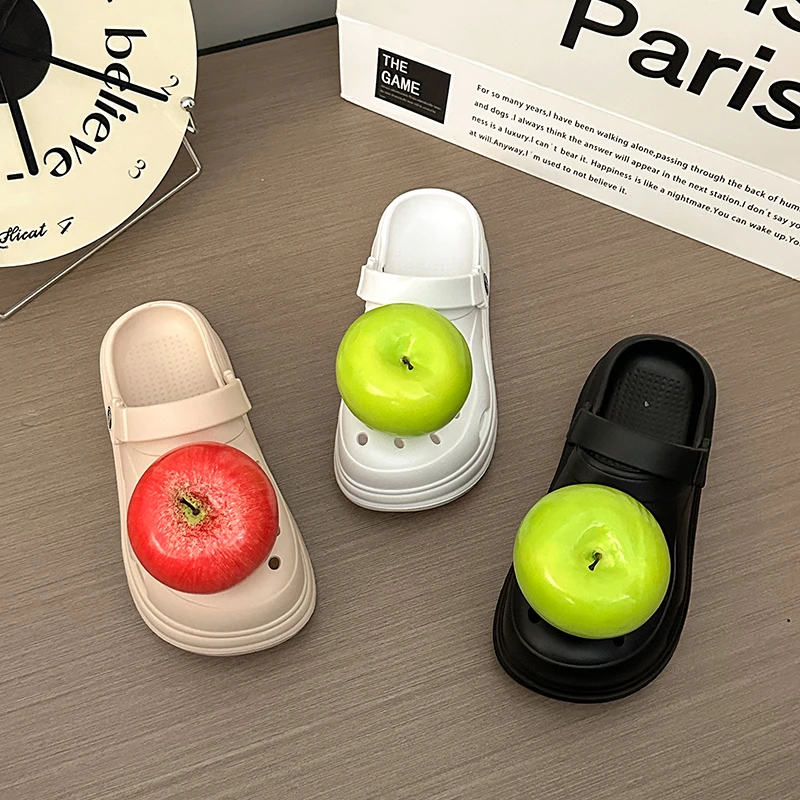 苹果梨洞洞鞋外穿女2024年夏季新款百搭时尚小众居家厚底防滑
