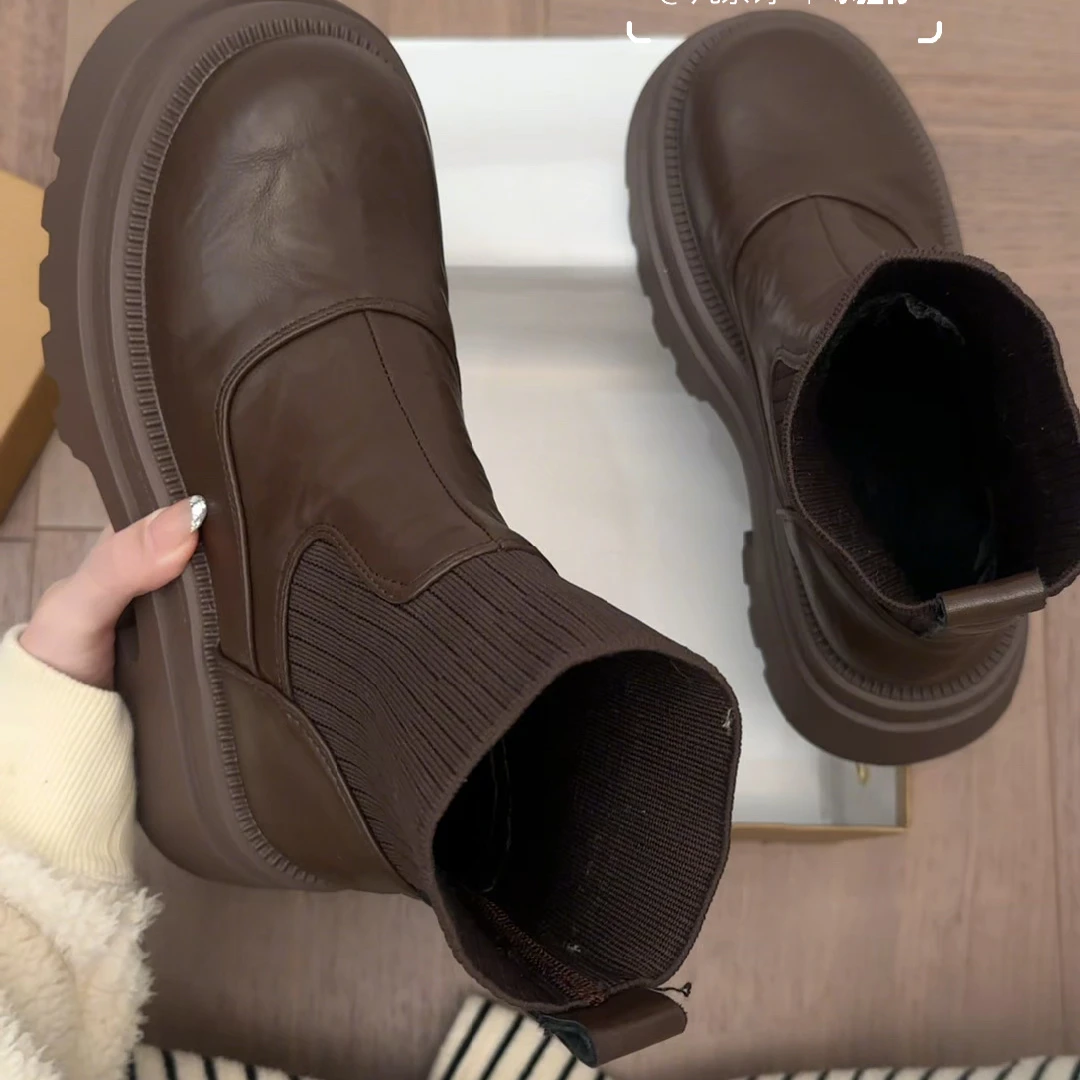 网红瘦瘦靴小个子厚底增高马丁靴女2024年秋冬新款短筒时装袜靴潮