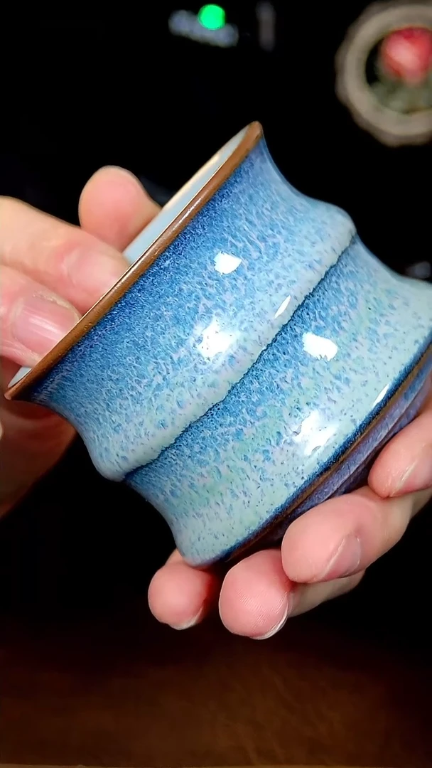 【闪购商品】陶瓷220 海洋蓝窑变双釉竹节杯 何款