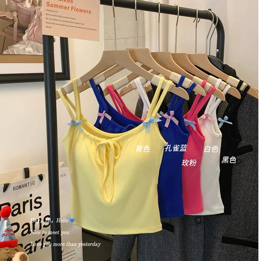 夏季新款性感露背圆领无袖辣妹吊带上衣女带胸垫可外穿内搭背心