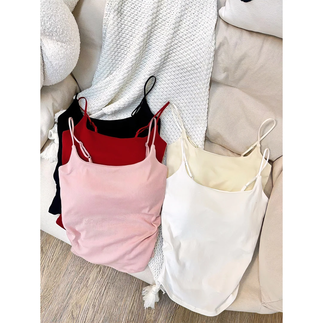 棉褶皱吊带背心女可外穿性感带胸垫方领上衣潮内搭打底美背设计感
