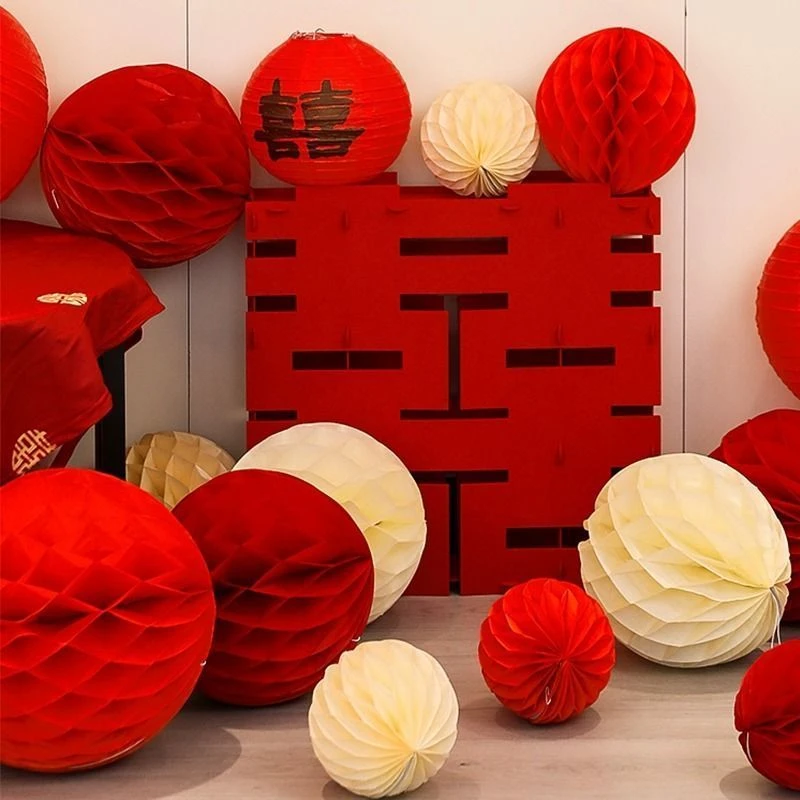 订婚布置套装结婚用品大全生日蜂窝球立柱婚礼纸灯笼背景装饰婚房