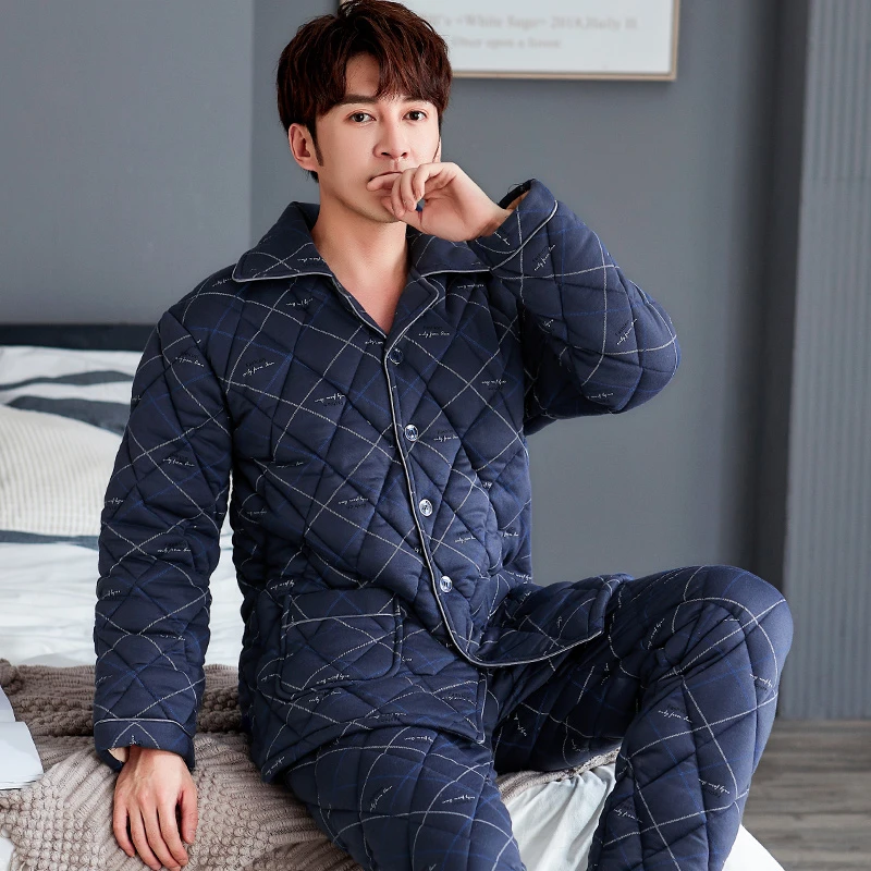 睡衣男冬季加厚三层夹棉2023年新款保暖春秋天大码青年家居服套装