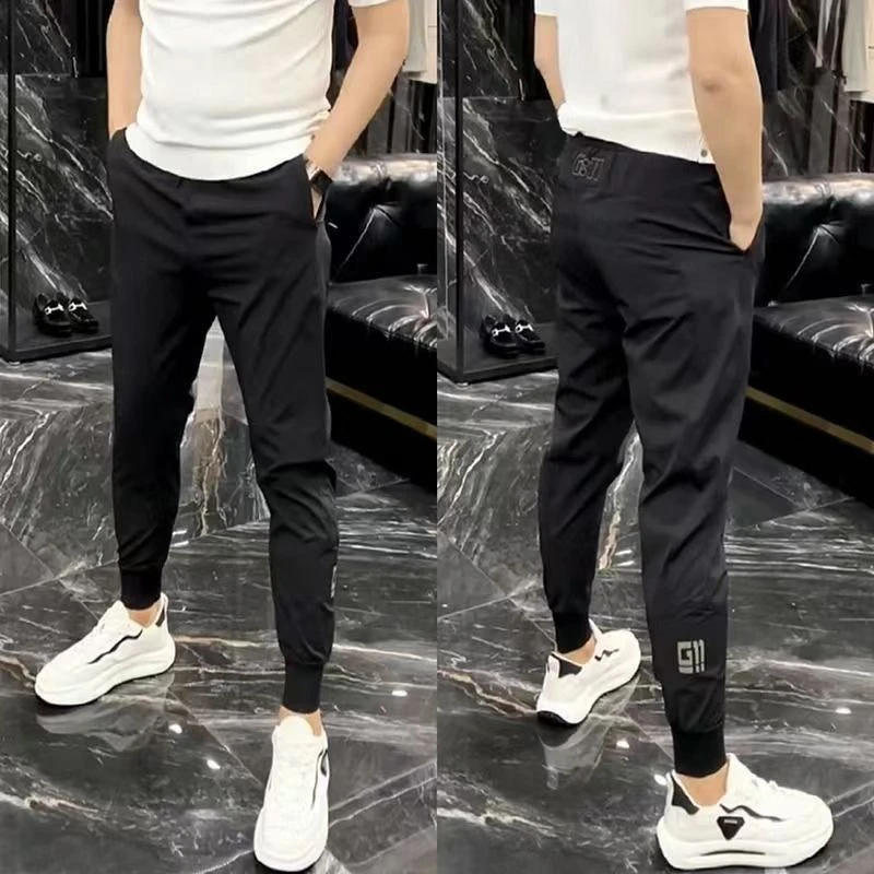 春秋高端商务修身速干休闲裤男百搭中腰束脚九分裤轻奢痞帅短裤