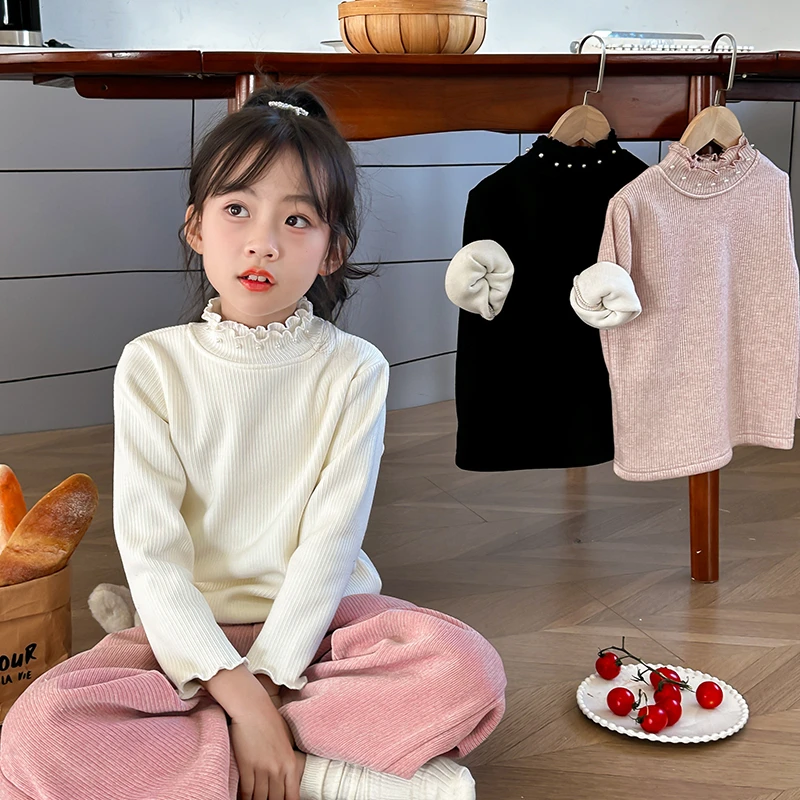66公主 女童秋冬装打底衫针织薄款百搭洋气纯色半高领上衣 24S225