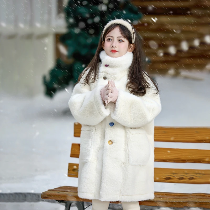 六六公主原创女童加厚外套秋冬款2024新款儿童仿水貂毛大衣24S259