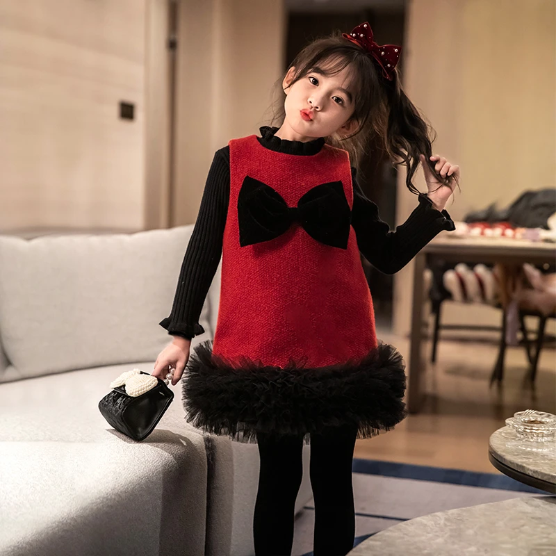 66公主原创设计 女童连衣裙2023冬新款洋气红色裙子新年衣服 Q506