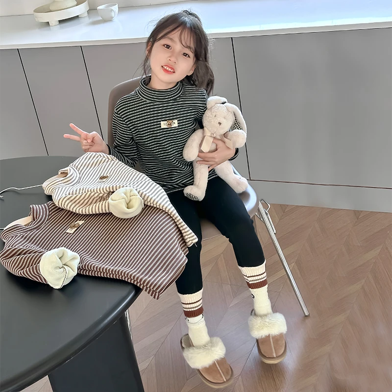 【1月16日】女童条纹打底衫加绒儿童秋装2023新款一体绒 S619