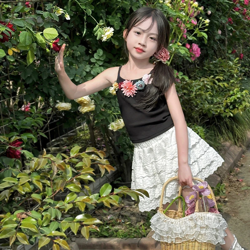 女童夏装吊带上衣韩版潮2024新款洋气半身裙学院女孩S792+Q689