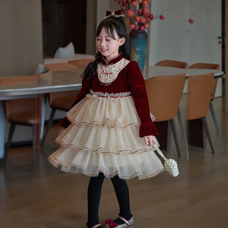 66公主原创女童中国风连衣裙秋冬拜年服儿童新中式新年装 24Q057