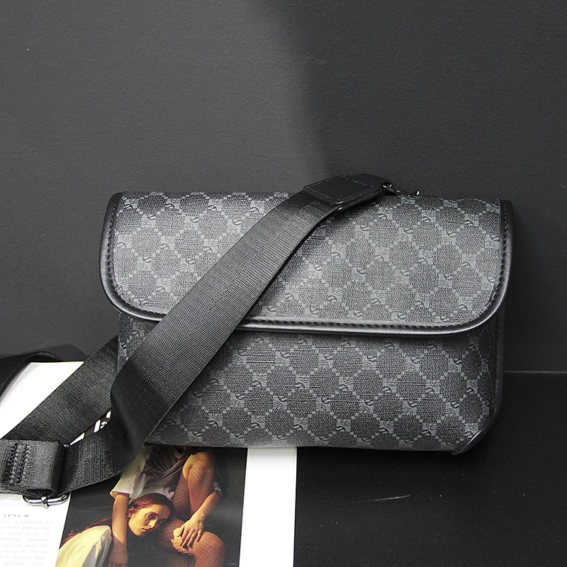 潮款男士斜挎包小夏季便捷小包韩版格子单肩时尚包腰百搭休闲潮流