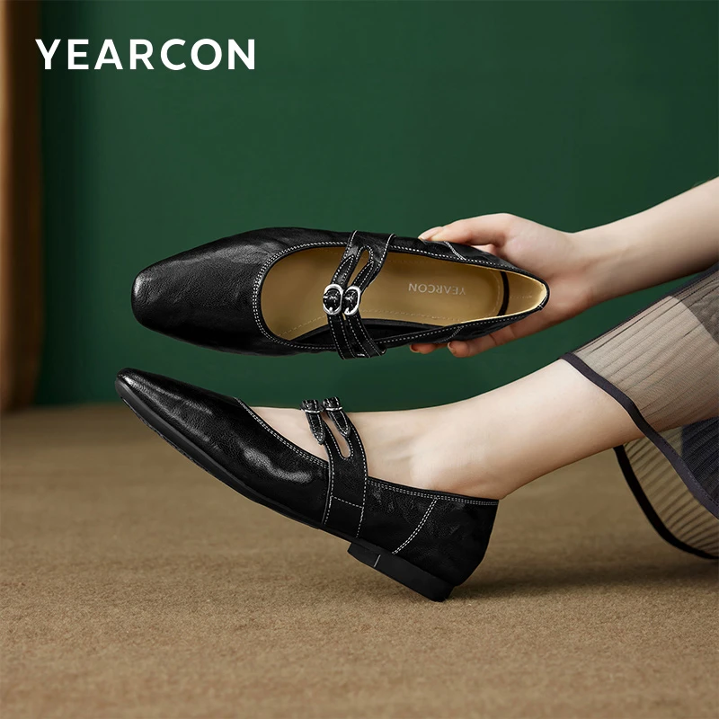 【意尔康】平底时尚鞋2024春秋新款女鞋一脚蹬玛丽珍浅口真皮小皮鞋