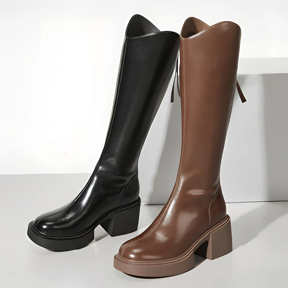 【意尔康】网红厚底增高骑士靴2024秋冬新款高筒长靴显瘦英伦风女靴