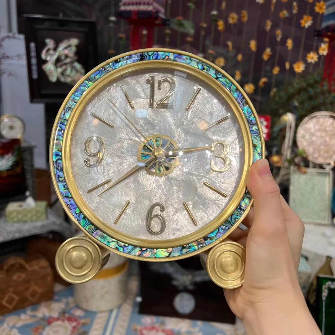 YH-东南亚天然贝壳小座钟中古钟表18*20*7cm（8313TB大数字加横条）