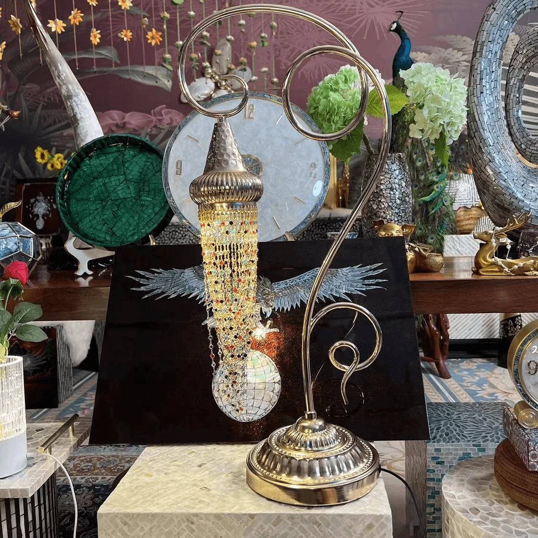 YH-新款松弛感迪拜特色复古轻奢卧室镂空小台灯摆件70*30