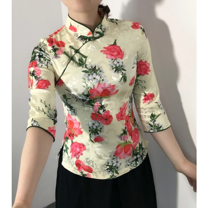 傲雪屋中国风复古盘扣女装修身显瘦旗袍上衣唐装女斜襟立领礼服夏