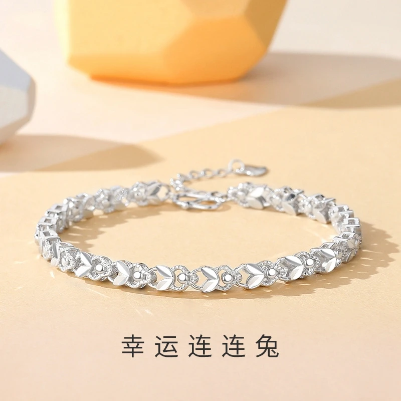 足银手链 999纯银兔子手链女足银波光粼粼小众设计生日礼物送女友