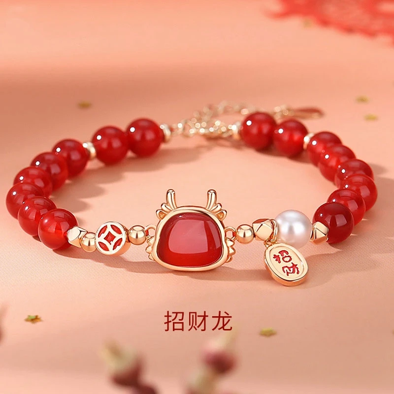 925银手链 招财龙年手串女纯银国潮小众中国风红色新年本命年手链