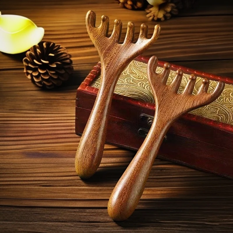 五爪头部按摩经络梳子养生头疗工具天然檀木头皮淋巴刮痧疏通神器