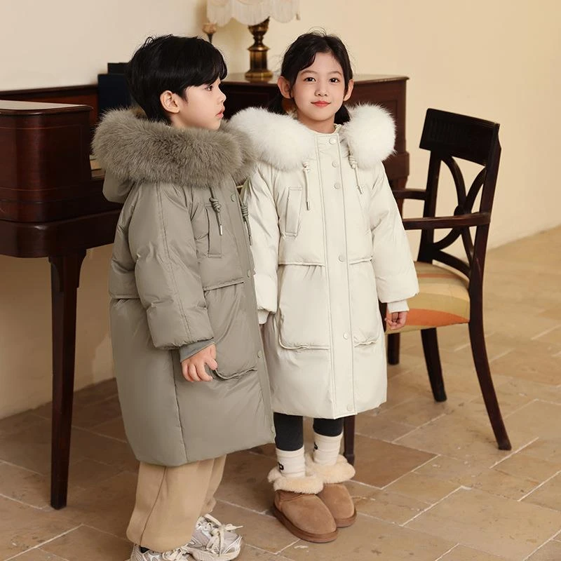 儿童羽绒服中长款韩版男大童2023新款女孩中大童冬季加厚童羽绒服