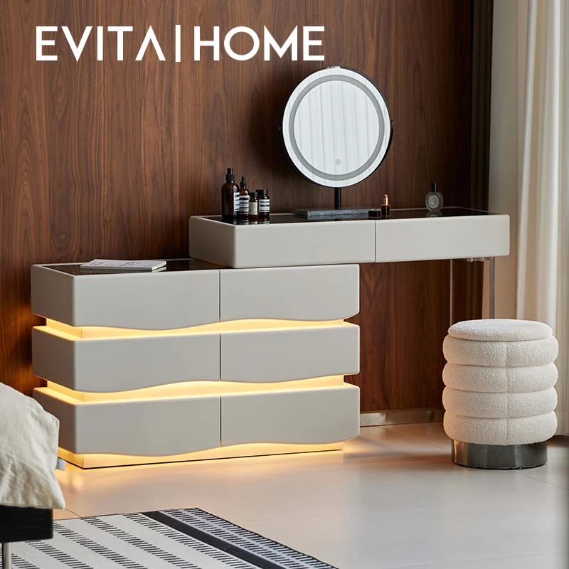 EVITA Home海浪梳妆台斗柜一体轻奢高级感卧室简约现代小型转角化