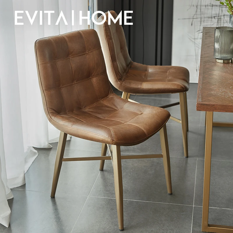 EVITA Home轻奢现代复古真皮餐椅家用餐厅百搭都市简约牛皮餐桌椅