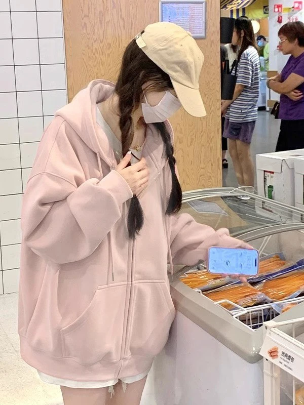 粉色显瘦卫衣外套女春款春季爆款2025新款百搭辣妹时尚休闲宽松