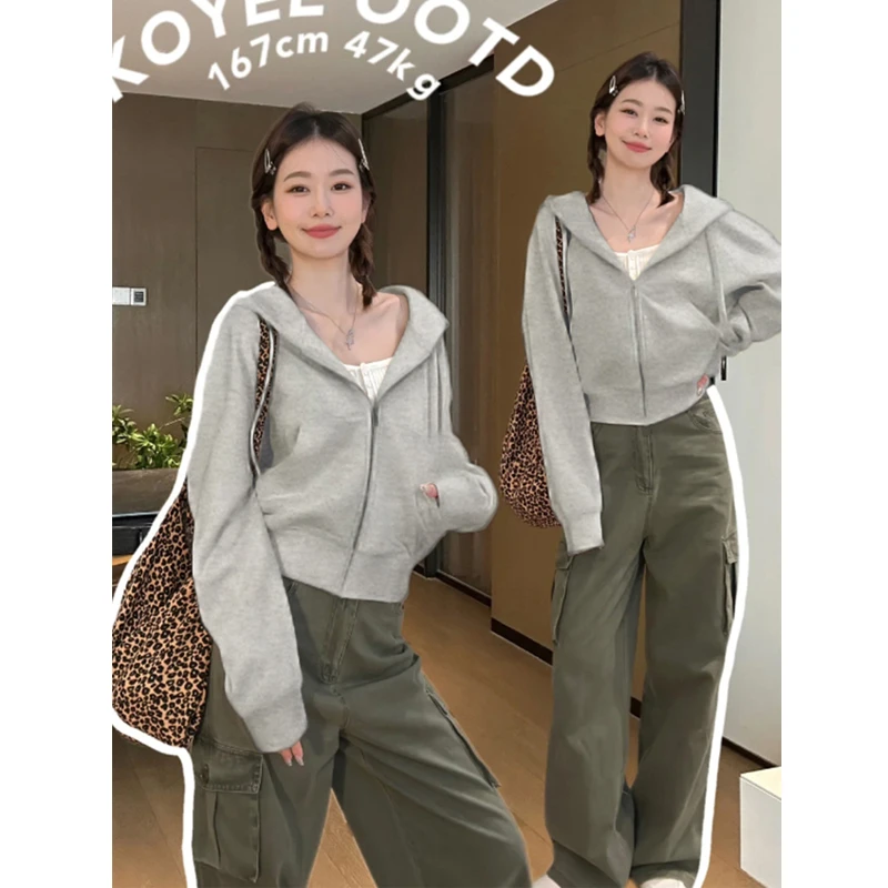 早秋正肩修身短卫衣春秋季薄外套2025新款小个子韩系初秋穿搭上衣