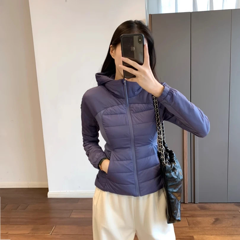 90白鸭绒lulu瑜伽服女2025冬新款户外内胆充绒轻便可拆卸帽羽绒服
