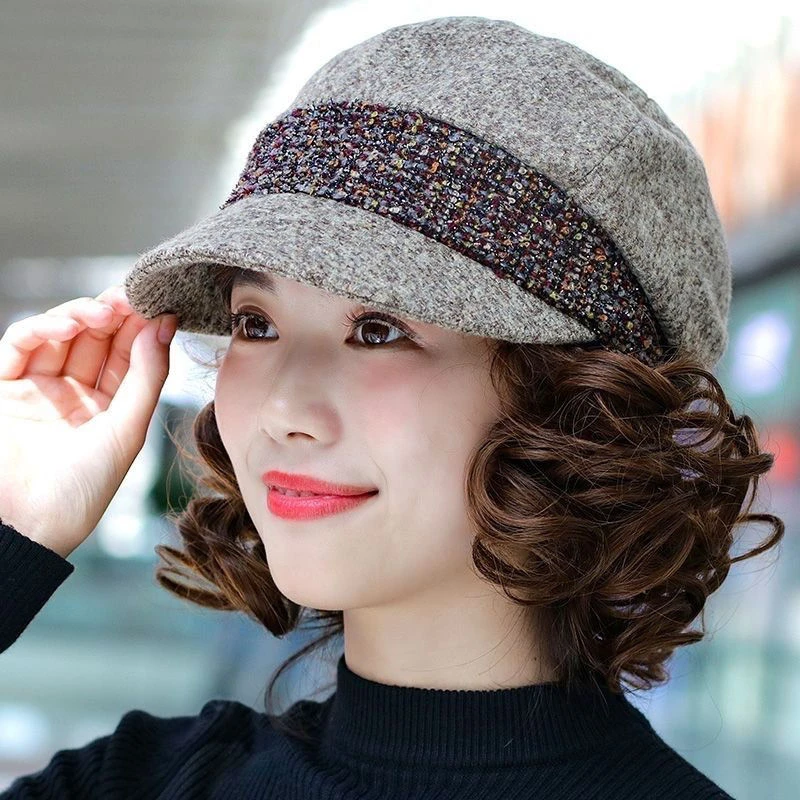 中老年帽子假发一体女短卷发假发逼真自然帽子带头发秋冬帽子发套