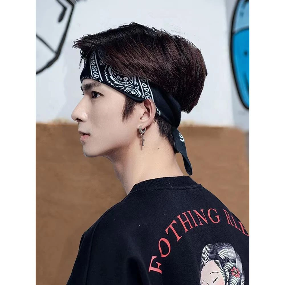 头带男宽边潮人街头嘻哈头巾发箍洗脸跑步篮球吸汗运动束发带方巾