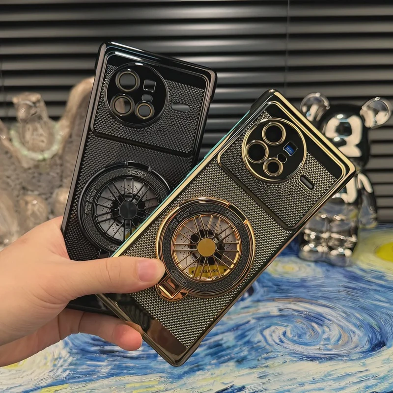 解压陀螺支架适用vivoX80电镀网格散热壳自带镜头膜防摔透气