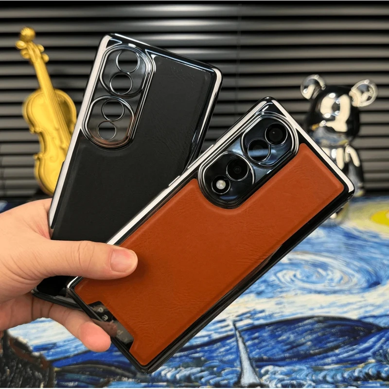 适用【荣耀70】高档机甲皮纹手机壳精孔镜头商务防摔保护套