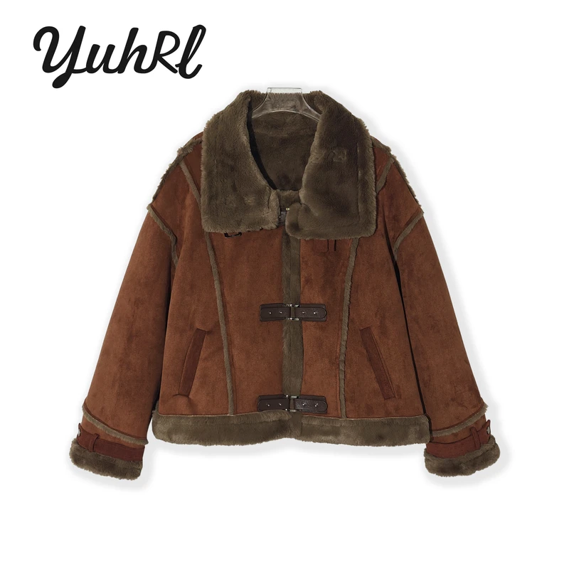 【保暖专场】美拉德穿搭时尚仿皮毛一体短款外套#70633