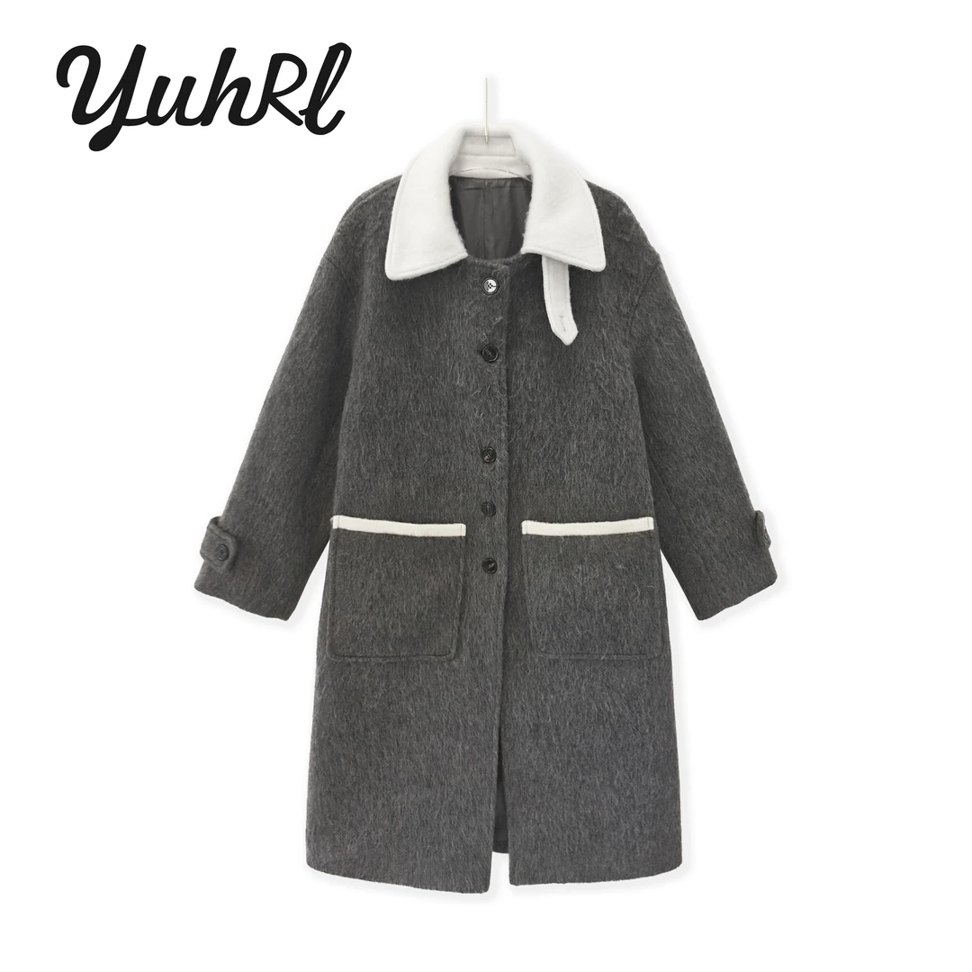 【小云总专享】撞色翻领双口袋开叉大衣#9410