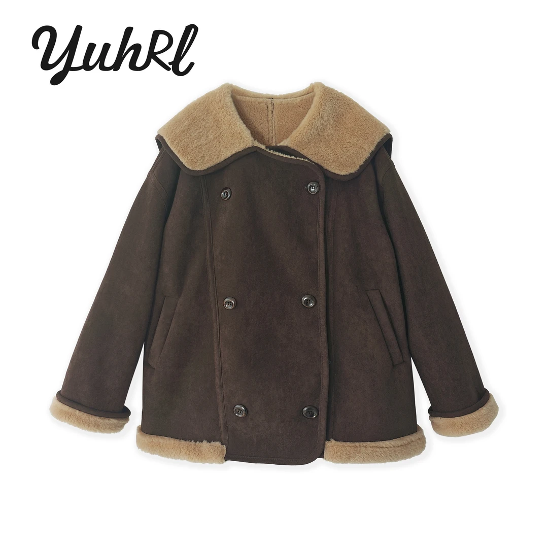 【遇幻YUHRL】复古美拉德仿皮毛一体大翻领短外套#70630
