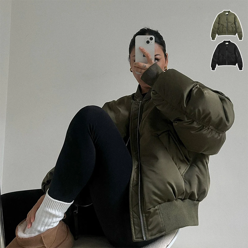 【清仓】冬季外套女高级感短款棉袄保暖宽松军绿色加厚棉服男女黑色