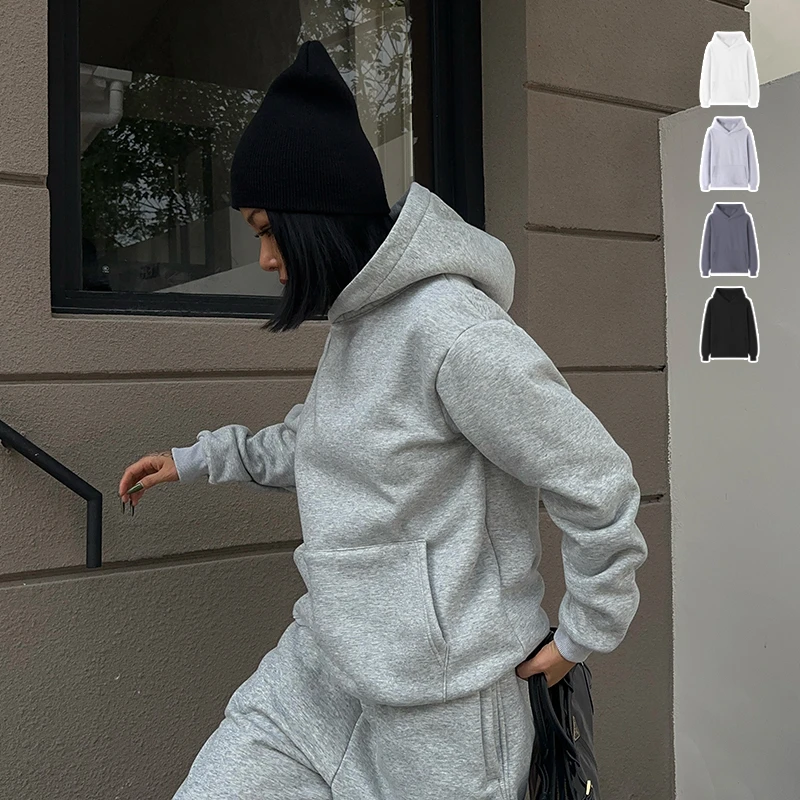 连帽卫衣男女同款宽松2024年新款加绒重磅慵懒内搭外穿帽衫前口袋
