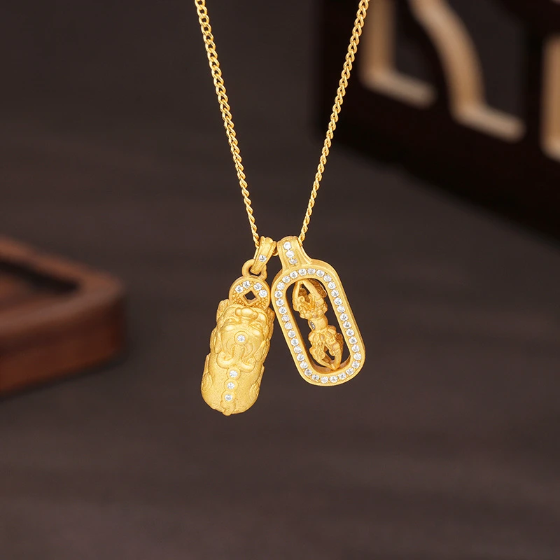 坠链均925银锆石 貔貅金色金刚杵项链吊坠银镀金轻奢百搭锁骨链