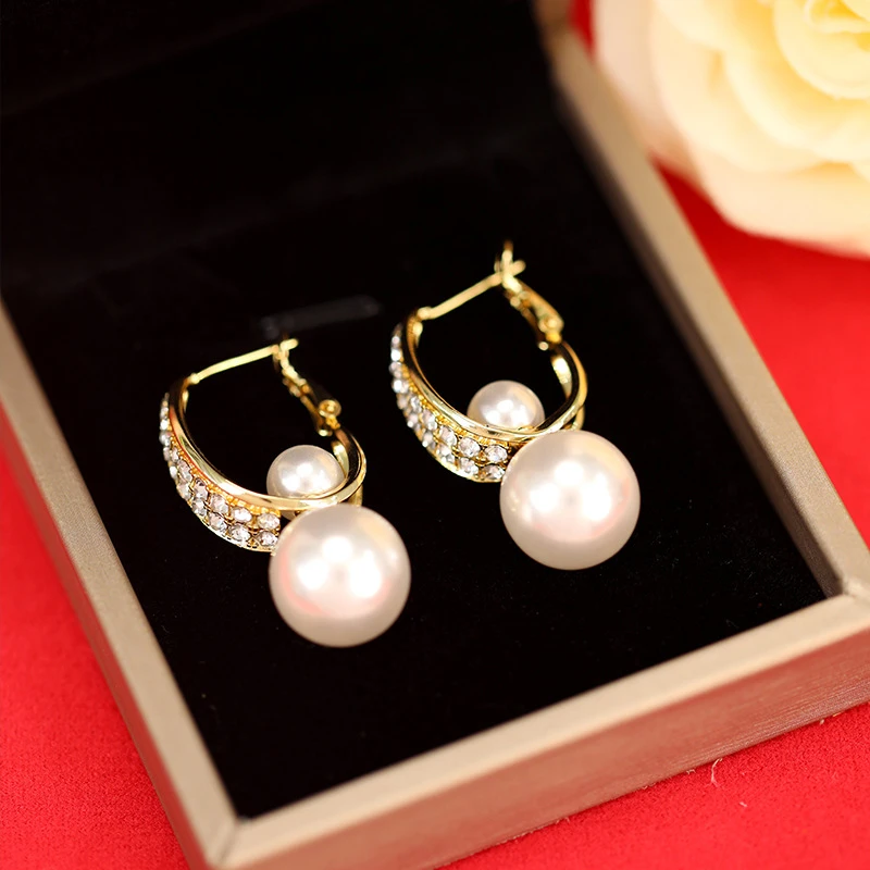 铜合金仿珍珠耳饰 微镶锆石珠珠耳扣女一款多戴时尚轻奢耳环 6086