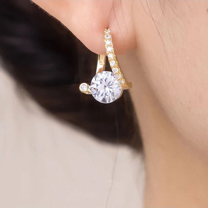 铜合金合成锆石耳饰 微镶克拉恋人耳扣精致气质百搭时尚耳饰 6020