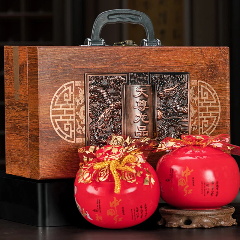 【梦竹】天尊龙品 普洱熟茶碎银子 陶瓷罐 500g手提木质礼盒装